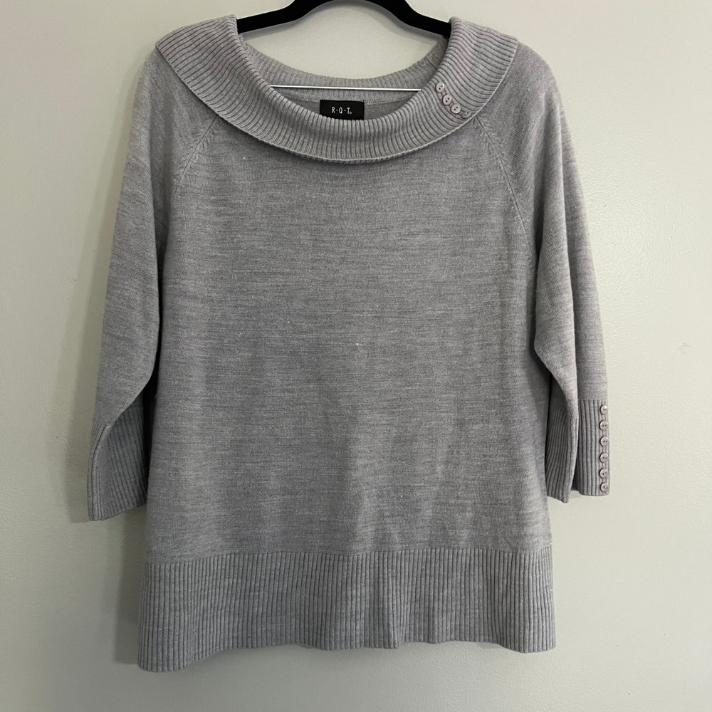 R.Q.T.‎ Grey Portrait Collar Button Accent 3/4 Sleeve Sweater XL soft girl